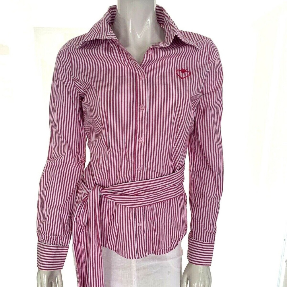 New Vera Wang Princess Top Long Sleeve Pink & White Small Button Cuff Women